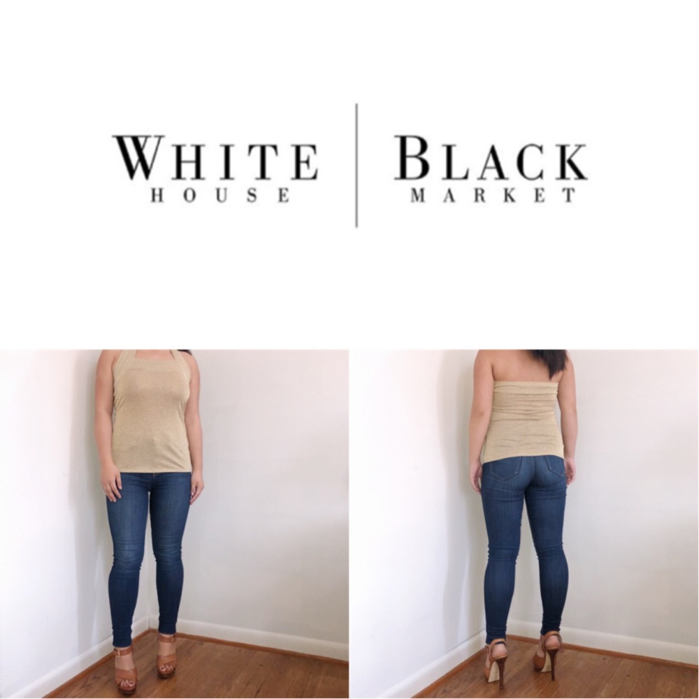 White House Black Market Metallic Gold Halter Top